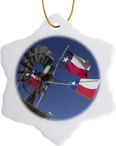 3dRose orn _ 94599 _ 1 Texas, saliente, amarillo Old Bomba de agua, flags-us44 wbi0069-walter bibikow-snowflake adorno, de porcelana, 3-Inch