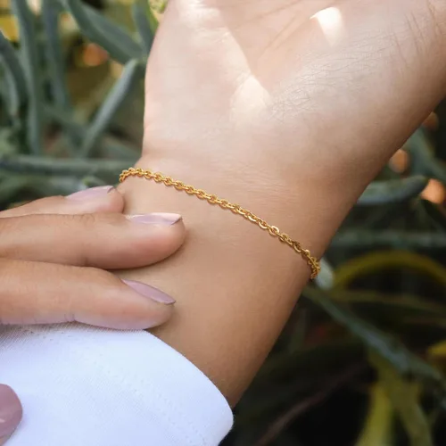 Miniatura 3 de Bemoly Pulsera de eslabones de oro de 14 quilates para mujer, delicada pulsera de cadena ajustable, cadena de malla de eslabones de clip, lindas