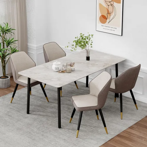 Miniatura 5 de Andeworld Juego de 2 sillas de comedor tapizadas, sillas decorativas modernas de mediados de siglo, silla auxiliar de gamuza sintética sin brazos