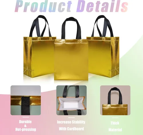 Miniatura 2 de cabzymx 18 bolsas de regalo pequeñas azul brillante, 8 x 3.9 x 9.8 pulgadas, bolsa de regalo reutilizable a granel con base resistente, bolsas