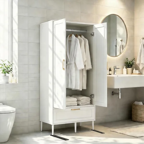 Miniatura 9 de Armario Morden para dormitorio, armario con barra para colgar, 60 pulgadas, 2 puertas, para ropa con cajones, armario de almacenamiento Morden, Negro