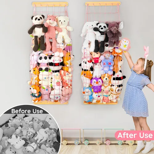 Miniatura 5 de Unicorn Castle Almacenamiento de animales de peluche, organizador de almacenamiento de juguetes de felpa de madera, hamaca para guardar espacio