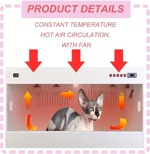 Miniatura 2 de Caja de incubadora de mascotas para gatos/perros, perrera de humedad visual, con ventilador de ventilación/lámpara de iluminación (negro)
