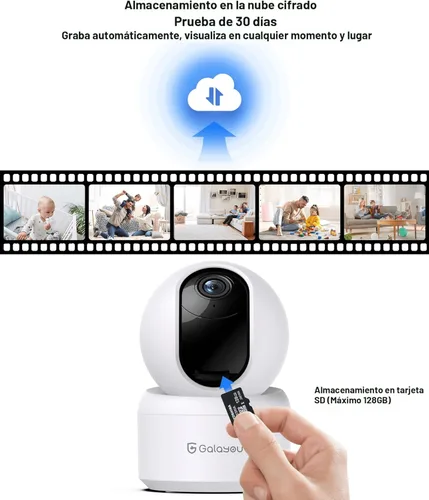 Miniatura 5 de GALAYOU Cámara de Seguridad para Interiores 2K, Cámara para Mascotas, Cámara de Seguridad WiFi 2.4G de 360 Grados para el Hogar