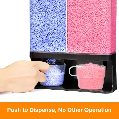 Miniatura 2 de Dispensador de perlas de aroma, dispensador de detergente para lavandería montado en la pared con 2 tazas para cuentas de lavandería, arroz, Negro