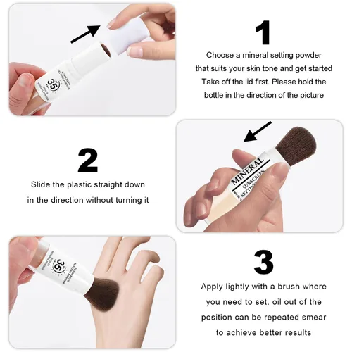 Miniatura 9 de Polvo fijador de protector solar mineral, SPF 35 translúcido suelto para cara y cuero cabelludo, polvo de cepillo mineral, acabado mate natural