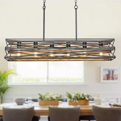 Miniatura 10 de Sigaitwei Lámpara de comedor de granja de 21 pulgadas, iluminación de isla de cocina de 3 luces, lámpara industrial para comedor, sobre mesa