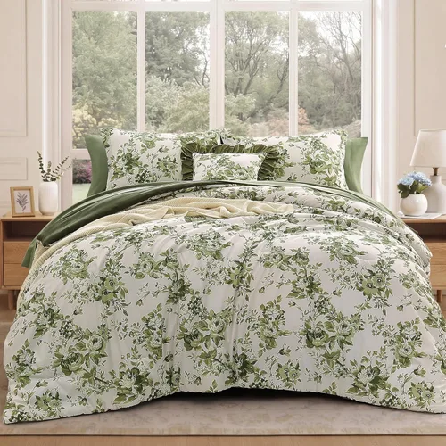 Miniatura 22 de BLOOMHAVEN Juego de edredón tamaño individual XL, juego de ropa de cama de 5 piezas con rosas florales para todas las estaciones, cama en una bolsa