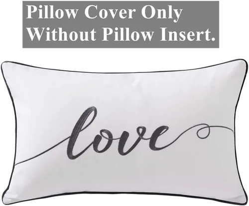 Miniatura 4 de Sanmetex Fundas de almohada decorativas de 12 x 20 pulgadas, funda de almohada lumbar de algodón suave bordada, funda de cojín rectangular gris
