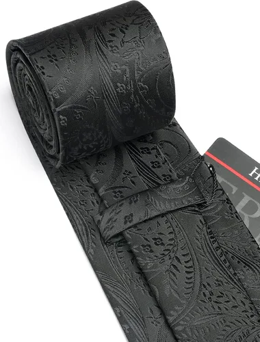 Miniatura 233 de HISDERN Corbatas para hombre, corbata de cachemira y bolsillo cuadrado tejido clásico floral para hombre, corbata de fiesta de boda