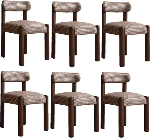 Linen Upholstered Accent Kitchen Chair, Retro Dining Chairs with Wood Legs, Padded Seats Chair for Dining Room, Bedroom, Living Room(6PCS)