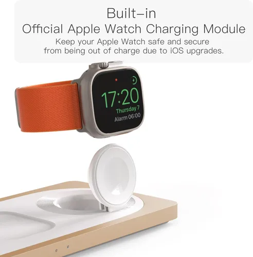 Miniatura 4 de Estación de carga 3 en 1 para dispositivos Apple: Usada para estación de carga de iPhone y reloj con soporte de cargador Magsafe, cargador Dorado