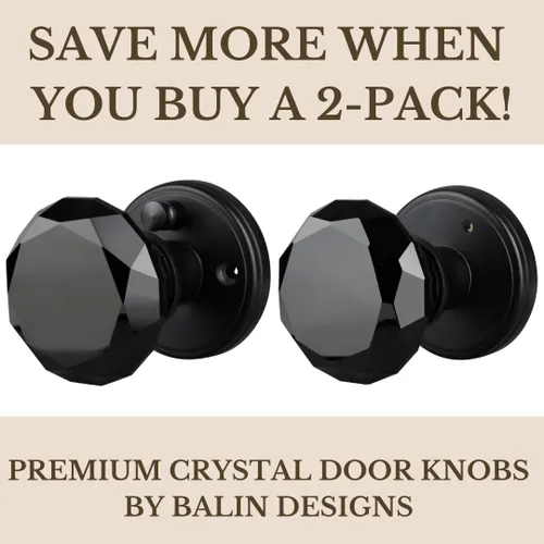 Miniatura 2 de Balin Designs - Perilla de puerta de cristal negro con cerradura, juego de perillas de puerta de vidrio para privacidad interior, manija decorativa
