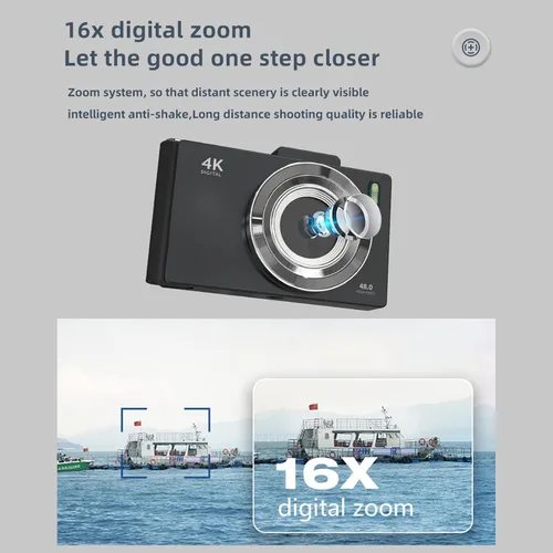 Miniatura 2 de Andoer Cámara digital 4K, cámara de video digital portátil, cámara CCD de 48 MP, pantalla IPS de 2.8 pulgadas, antivibración, zoom 16X, enfoque Negro