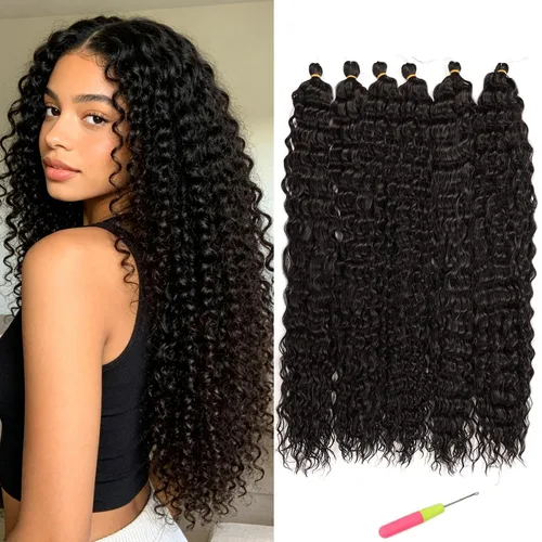 Miniatura 38 de MAYSA Extensiones de cabello sintético de ganchillo con ondas oceánicas, color 4 marrón, 22 pulgadas, rizado trenzado, extensiones de cabello