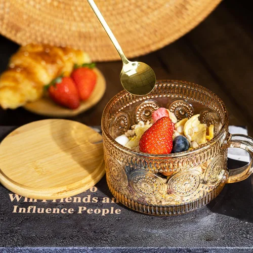 Miniatura 5 de 4 tazas de café, tazas de café vintage, recipientes de avena durante la noche con tapas y cucharas, vasos de café de 14 onzas, juego de vasos