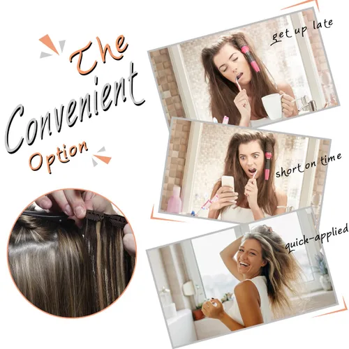 Miniatura 6 de Extensiones de cabello con pinzas, 7 piezas de 24 pulgadas, onduladas, rizadas, extensiones sintéticas de trama gruesa, para mujer, color marrón