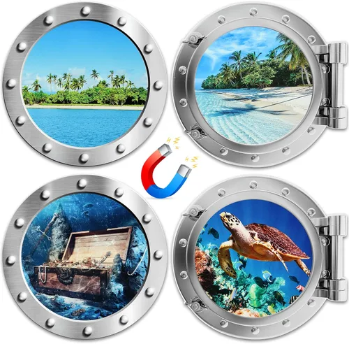 LEIFIDE 4 imanes magnéticos de puerta de crucero para decoración de puerta de crucero, ojo de buey de mar, palmera, tortuga, cabaña, para carnaval,