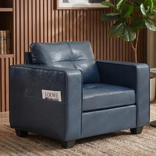 Miniatura 10 de TYBOATLE - Silla Accent cómoda de cuero sintético negro para sala de estar, silla de lectura extragrande con botones decorativos, estilo moderno