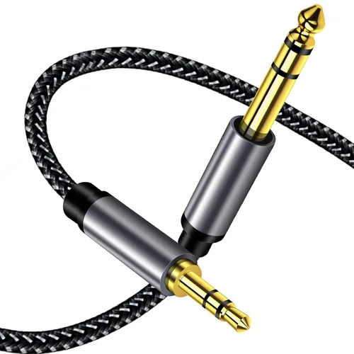 Cable estéreo de 1/8 a 1/4 de 30 pies: carcasa de aleación de zinc de doble capa blindada de nailon trenzado de alta calidad de sonido TRS de 0.138
