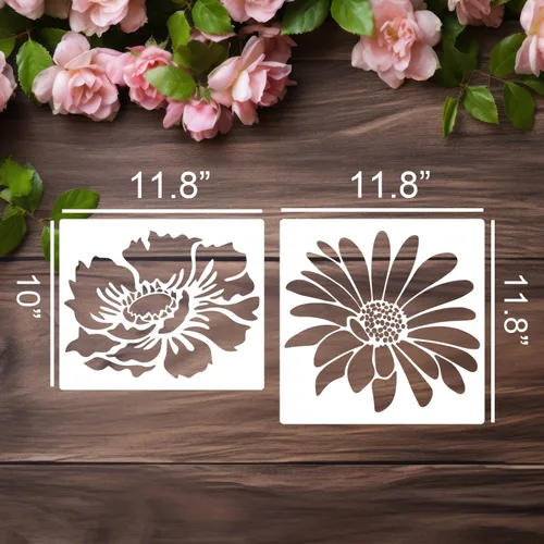 Miniatura 2 de Large Flower Stencils for Painting on Wood 11.8” Fence Flower Stencils for Outdoors Reusable Floral Stencil for Painting on Wall Canvas Fabric