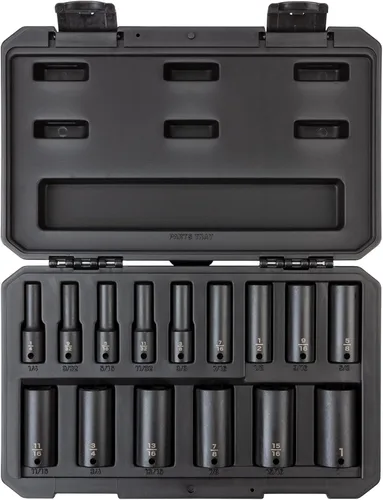 TEKTON Juego de dados de impacto de 6 puntos profundos de 3/8 pulgadas, 15 piezas (1/4-1 pulg.) - Estuche | SID91301