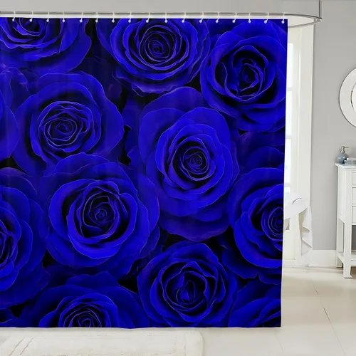 Miniatura 20 de Cortina de ducha con rosas rojas, juego de cortinas de ducha para niñas, mujeres y niños, cortina de ducha de tela impermeable con flores botánicas