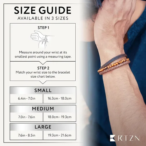 Miniatura 35 de RTZN® Brown Leather Bracelet for Men – Premium Artisan Handcrafted Mens Leather Bracelet – Multi-Stand Mens Bracelet Leather Collection Beaded