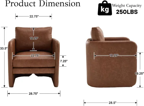 Miniatura 2 de EALSON Silla decorativa moderna tapizada de cuero, sillón de barril de mediados de siglo con cojín acolchado, cómoda silla de lectura para sala