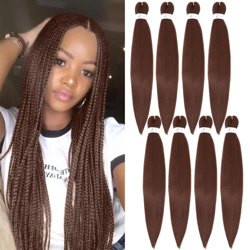 Miniatura 19 de Cabello trenzado preestirado de 18 pulgadas, 3 paquetes de cabello rubio miel preestirado, extensiones de cabello sintético profesional, sin