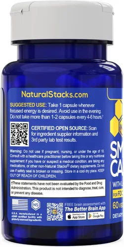 Miniatura 9 de Natural Stacks Smart Cafeine – Suplemento energético – Un frasco contiene 60 cápsulas – Crea energía duradera, evita el golpe de cafeína, aumenta