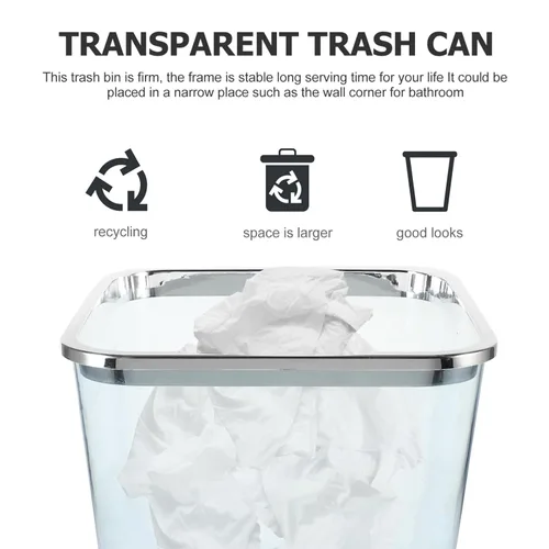 Miniatura 3 de STOBOK Cubo de basura cuadrado transparente grande para basura, contenedor decorativo de 1.5 litros para el hogar, oficina, baño, dormitorio, cocina