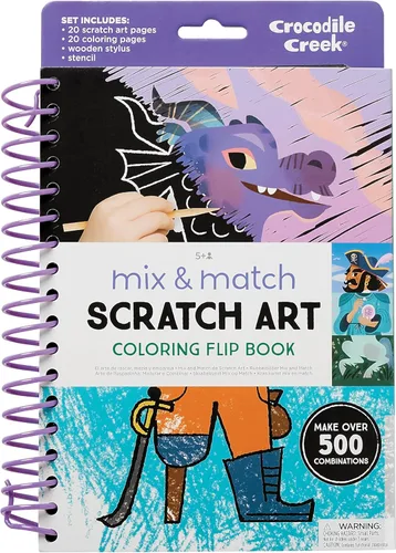 Miniatura 5 de Crocodile Creek Mix & Match Scratch Art - Libro para colorear – Edición Animal Adventure para niños a partir de 5 años 20 páginas para raspar + 20