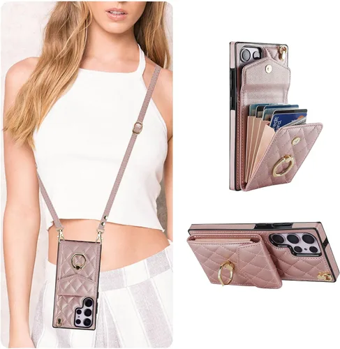QLTYPRI Funda tipo cartera cruzada para Samsung Galaxy S22 Ultra, funda de piel sintética para teléfono con bloqueo RFID, soporte para ranuras para