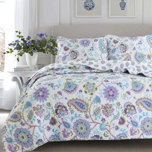 Miniatura 18 de Cozy Line Home Fashions - Juego de ropa de cama, colcha reversible con dulce estampado floral durazno y rosa claro en 3D con parches reales 100 %