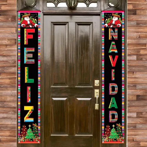 Miniatura 2 de Nepnuser Decoración de Navidad mexicana para porche, pancarta española de invierno para fiestas, decoración de puerta delantera, letrero