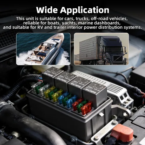 Miniatura 6 de DaierTek Caja de relé de fusibles impermeable de 12 V, fusibles ATO/ATC y bloque de relé de 4 vías con arnés precableado para marina, automóvil
