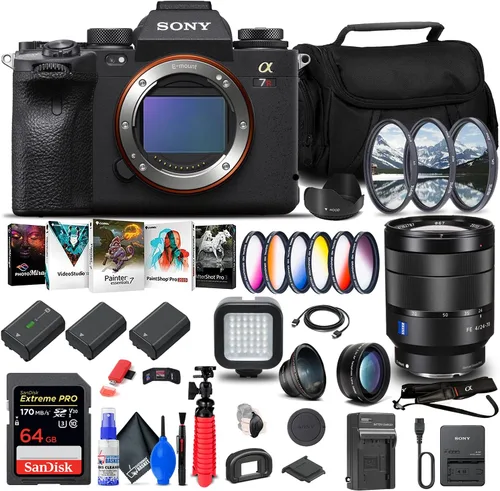 Sony Cámara digital sin espejo Alpha a7R IIIA (cuerpo) (ILCE7RM3A/B) + lente Sony FE 0.945-2.756 in f/4 + tarjeta de 64 GB + software de foto Corel
