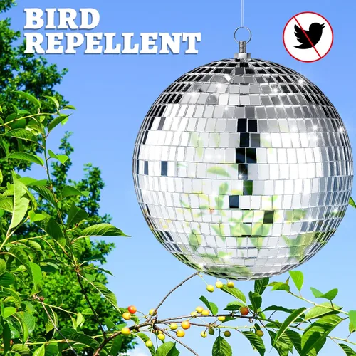 Miniatura 5 de Conjunto de 8 bolas de discoteca grandes de Haull, bolas de espejo plateadas reflectantes con anillo para colgar, ornamento de fiesta, decoración