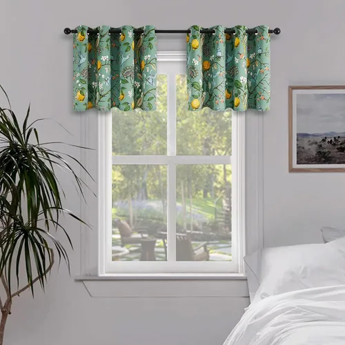 Miniatura 26 de Topfinel Cortinas beige para cocina, 36 pulgadas de largo, diseño botánico floral, colibrí, con ojales, oscurecimiento de habitación, media ventana