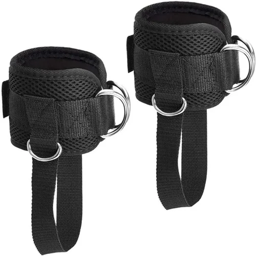 Correas de tobillo, tobilleras, puños de muñeca, correas acolchadas, correas ajustables para fitness, anilla en D para máquina de cable con Negro