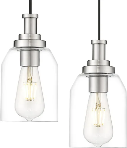 Miniatura 17 de Zeyu Lámpara Colgante Moderna de Oro, Lámpara Colgante de Vidrio de 1 Luz para Cocina y Comedor, Soporte de Vidrio Transparente, Acabado en Negro