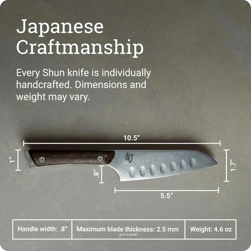 Miniatura 5 de Shun Kanso - Cuchillo Santoku de tierra hueca de 5.5 pulgadas, cuchillo japonés multiusos hecho a mano, hoja de acero inoxidable AUS10A, mango