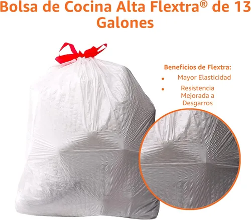 Miniatura 4 de Amazon Basics Flextra - Bolsas de basura altas con cordón para cocina, 13 galones, 120