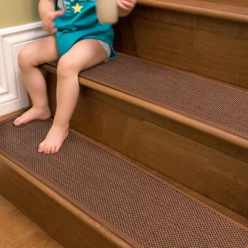 Miniatura 6 de RIOLAND Alfombras antideslizantes para escaleras de madera, para interiores, 9" x 36", tapetes de escalera para despegar y colocar, alfombras