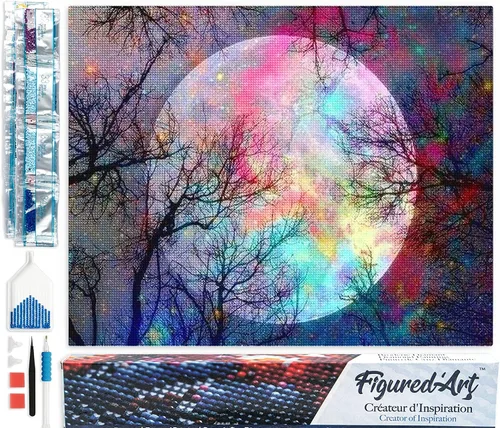 Miniatura 14 de Figured'Art Kit de arte de pintura de diamantes para adultos de 16 x 20 pulgadas, taladro cuadrado completo 5D en el lago, lienzo enrollado
