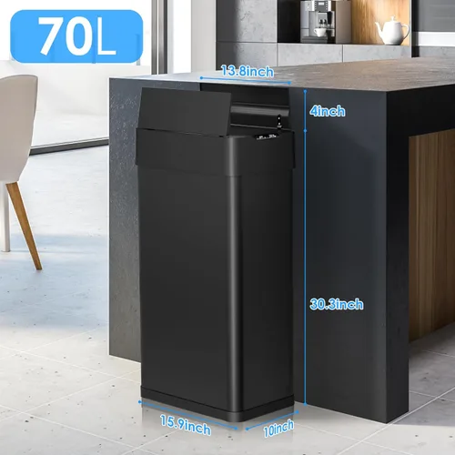 Miniatura 3 de Arlopu Basurero automático de 18.5 galones, cubo de basura de acero inoxidable con sensor de movimiento de 70 pulgadas, papelera cepillada sin