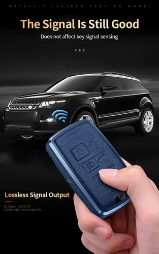Miniatura 6 de SANRILY Funda para llavero Land Rover 2021 con control remoto sin llave para Range Rover Sport Jaguar XF, llavero de cuero, color negro