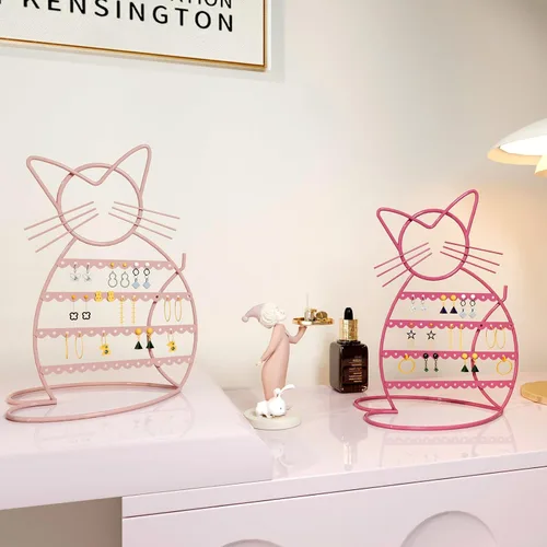 Miniatura 10 de Urban Deco Soporte Organizador de Joyas en Forma de Gato - Soporte para Aretes con 48 Agujeros para Pernos, Organizador de Tocador de Metal