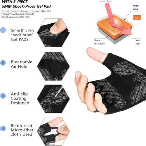 Miniatura 2 de MOREOK - Guantes para bicicleta de montaña (MTB) y ciclismo de descenso (DH), para hombres, de medio dedo, con almohadilla de gel que absorbe